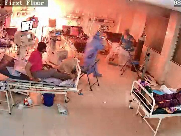સયાજી હોસ્પિટલમાં ICU-1માં વેન્ટિલેટર ઘમણ-1માં લાગેલી આગના CCTVની તસવીર